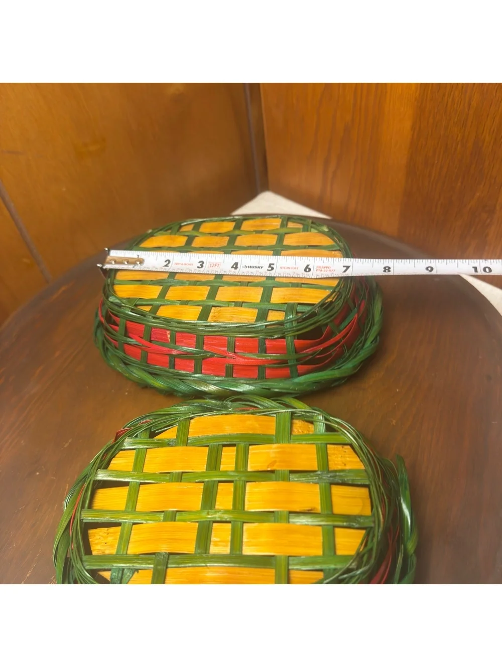 Vintage Christmas Nesting Baskets Set Red Green Yellow Woven Holiday Decor